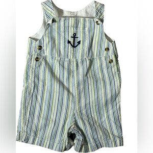Talbots Kids One Piece Seersucker Striped Nautical Baby Boy Blue Green Shortalls